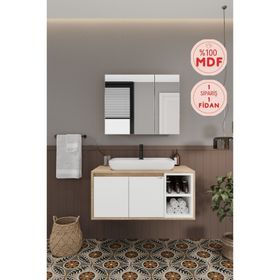 Balneom Lale Beyaz 90 cm Lavabolu Banyo Dolabı + Aynalı Dolap