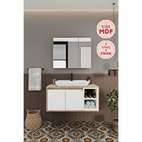 Balneom Lale Beyaz 90 cm Lavabolu Banyo Dolabı + Aynalı Dolap