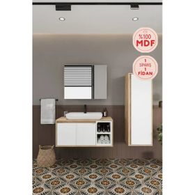 Balneom Lale Beyaz 90 cm Lavabolu Banyo Dolabı + Boy Dolabı