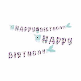 Balon Evi TPD0666 Pırıltılı Deniz Kızı, 2.50m ''Happy Birthday'' Banner
