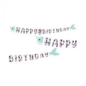 Balon Evi TPD0666 Pırıltılı Deniz Kızı, 2.50m ''Happy Birthday'' Banner