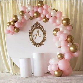 Balonevi 50 Adet 12 inç Metalik Parti Balonu Pembe - Beyaz - Gold + 5 mt Balon Zinciri