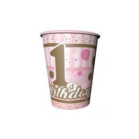 Balonevi BMP1110THB5169 Pırıltılı First Birthday Kız 220-2 8 Li 1 Paket 8 Adet Bardak