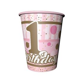 Balonevi BMP1110THB5169 Pırıltılı First Birthday Kız 220-2 8 Li 1 Paket 8 Adet Bardak