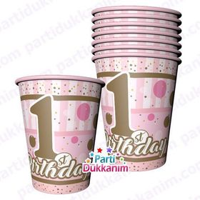 Balonevi BMP1110THB5169 Pırıltılı First Birthday Kız 220-2 8 Li 1 Paket 8 Adet Bardak