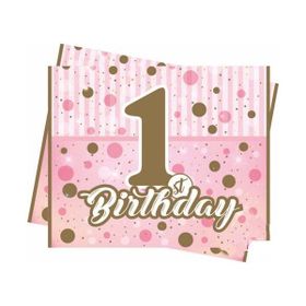 Balonevi BMP1410THB5442 Pırıltılı First Birthday Kız Masa Örtüsü