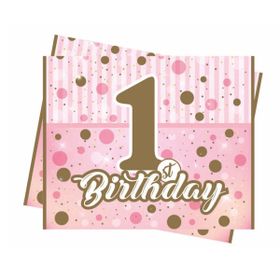 Balonevi BMP1410THB5442 Pırıltılı First Birthday Kız Masa Örtüsü