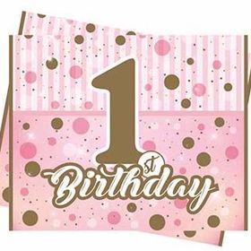 Balonevi BMP1410THB5442 Pırıltılı First Birthday Kız Masa Örtüsü