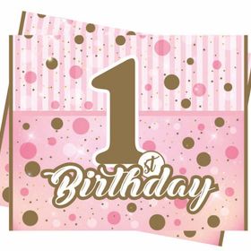 Balonevi BMP1410THB5442 Pırıltılı First Birthday Kız Masa Örtüsü