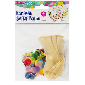 Balonevi Konfetili 4'lü Şeffaf Balon