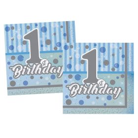 Balonevi THB5121 16 Adet 33x33 cm Pırıltılı 1st Birthday Erkek Kağıt Peçete