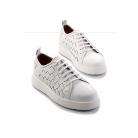 Bambi 41 E013101117 Beyaz Örgü Hakiki Deri Erkek Sneaker
