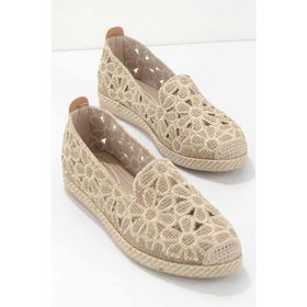 Bambi K01117092328 Bej Hasır Espadril Kadın Günlük Ayakkabı