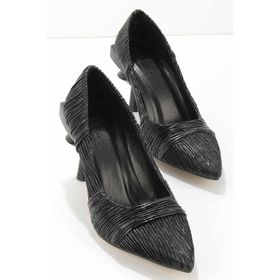 Bambi K01188125142 Kırışık Siyah Kadın Klasik Topuklu Ayakkabı