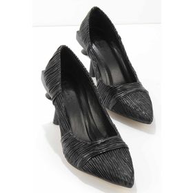 Bambi K01188125142 Kırışık Siyah Kadın Klasik Topuklu Ayakkabı