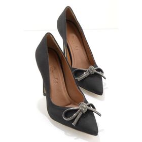 Bambi K01189125338 Mat Saten Siyah Kadın Klasik Topuklu Ayakkabı