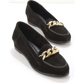 Bambi K01196001102 Siyah Süet Deri Kadın Loafer Ayakkabı
