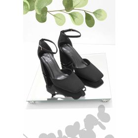 Bambi K01209010038 Mat Siyah Saten Kadın Klasik Topuklu Ayakkabı