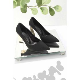 Bambi K01209060038 Mat Siyah Saten Kadın Klasik Topuklu Ayakkabı