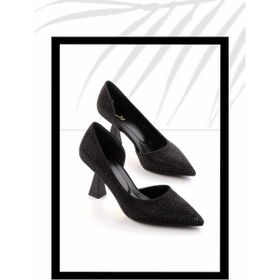 Bambi K01231363638 Mat Siyah Siyah Taşlı Kadın Klasik Topuklu Ayakkabı