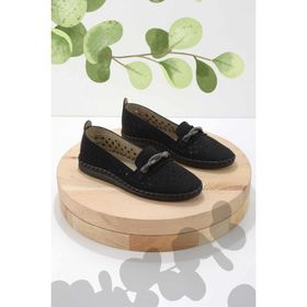 Bambi K01257060509 Siyah Platin Taşlı Kadın Babet
