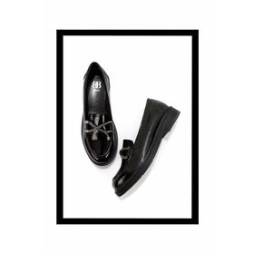 Bambi K01257067408 Siyah Kırışık Rugan Kadın Loafer Ayakkabı