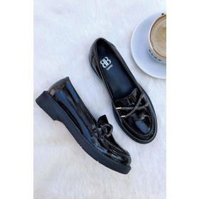 Bambi K01257067408 Siyah Kırışık Rugan Kadın Loafer Ayakkabı