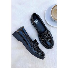 Bambi K01257067408 Siyah Kırışık Rugan Kadın Loafer Ayakkabı
