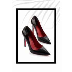 Bambi K01455018004 Siyah Kırışık Kumaş Kadın Klasik Topuklu Ayakkabı