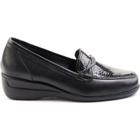 Bambi K01531254103 Siyah Leather Kadın Dolgu Topuklu Ayakkabı