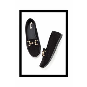 Bambi K01542167902 Siyah Süet Kadın Loafer Ayakkabı