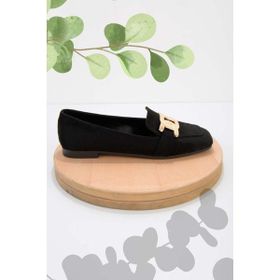 Bambi K01641165102 Siyah Süet Kadın Loafer Ayakkabı