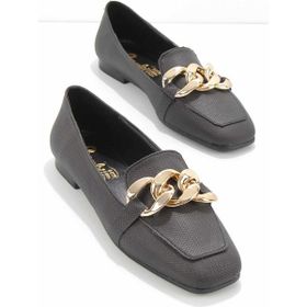 Bambi K01641165910 Baskı Detaylı Siyah Kadın Loafer Ayakkabı