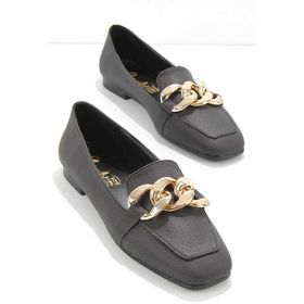 Bambi K01641165910 Baskı Detaylı Siyah Kadın Loafer Ayakkabı