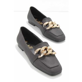 Bambi K01641165910 Baskı Detaylı Siyah Kadın Loafer Ayakkabı