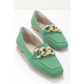 Bambi K01641165938 Saten Mat Yeşil Kadın Loafer Ayakkabı