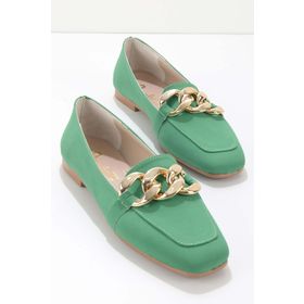Bambi K01641165938 Saten Mat Yeşil Kadın Loafer Ayakkabı