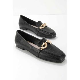 Bambi K01641166211 Siyah Kroko Kadın Loafer Ayakkabı