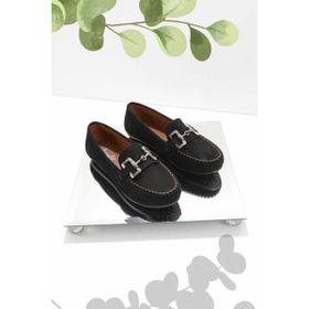 Bambi K01778166502Siyah Süet Kadın Loafer Ayakkabı