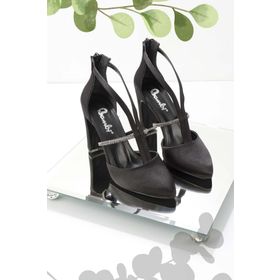Bambi K01926052138 Siyah Saten Kadın Klasik Topuklu Ayakkabı