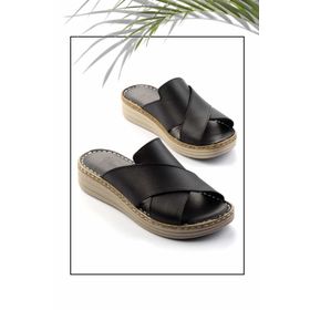 Bambi K04281030203 Siyah Leather Kadın Terlik