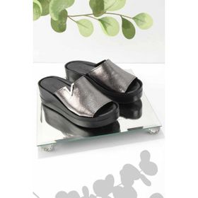 Bambi K04331141103 Platin Kırışık Deri Kadın Terlik