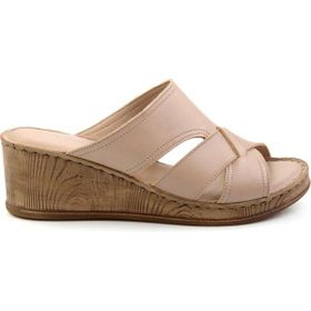 Bambi K04552002103 Bej Leather Kadın Terlik