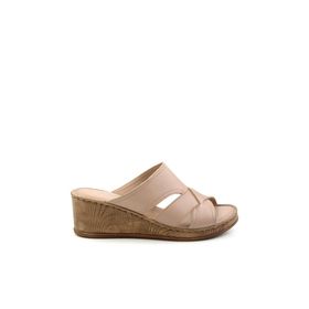 Bambi K04552002103 Bej Leather Kadın Terlik