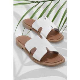 Bambi K04826050003 Beyaz Leather Kadın Terlik