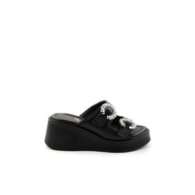 Bambi K04991060403 Siyah Leather Kadın Terlik