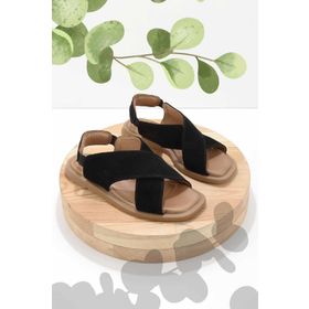 Bambi K05359031502 Siyah Süet Leather Kadın Sandalet