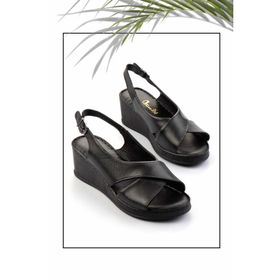 Bambi K05466057003 Siyah Leather Kadın Dolgu Topuklu Ayakkabı