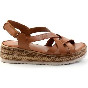 Bambi K05552000803 Taba Siyah Leather Kadın Sandalet