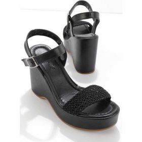 Bambi K05688950209 Siyah Örgü Kadın Dolgu Topuklu Ayakkabı